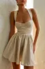 Loz Tie Back Linen Mini Dress - Natural sold by Meshki