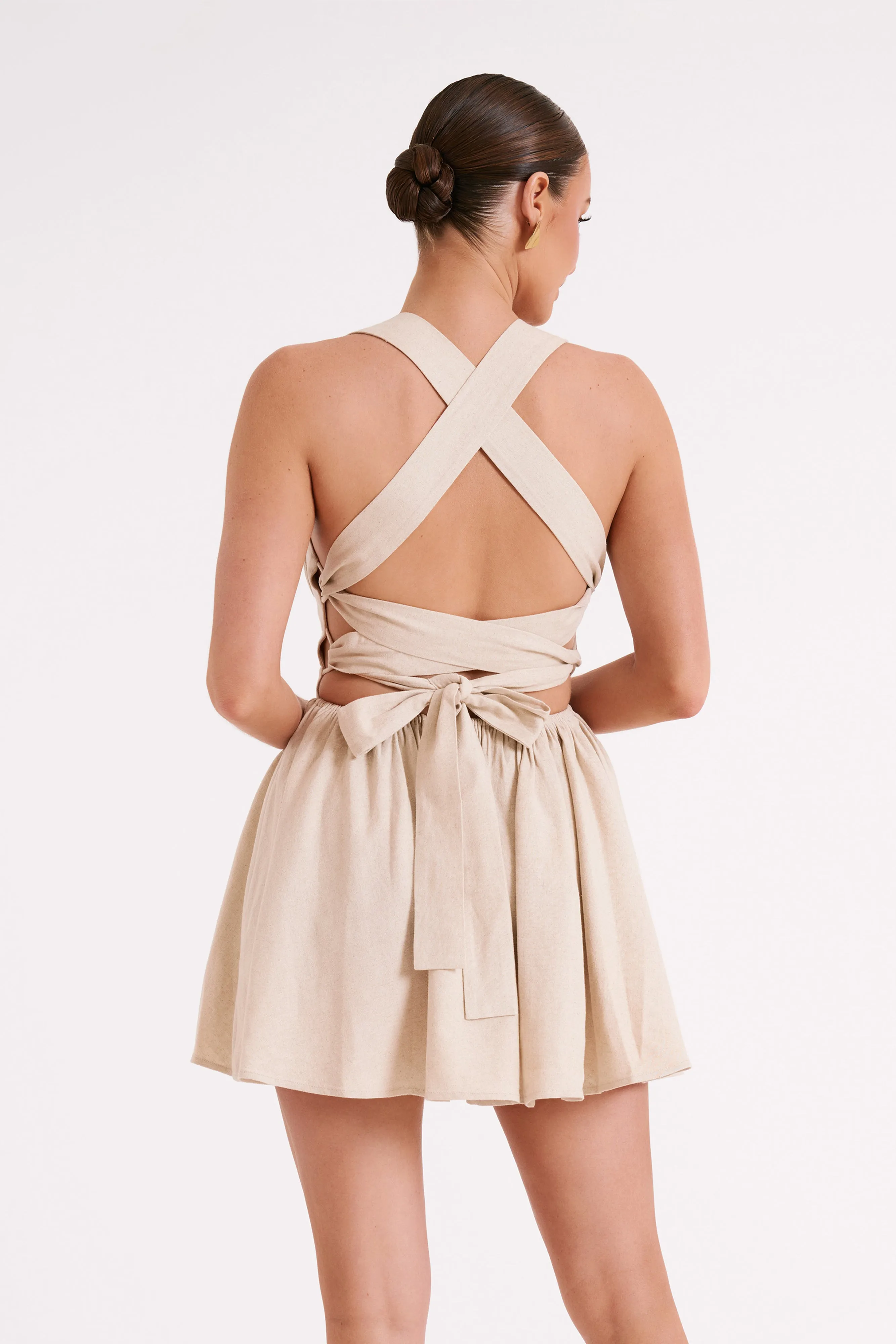 Loz Tie Back Linen Mini Dress - Natural sold by Meshki product image thumbnail 5