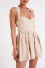 Loz Tie Back Linen Mini Dress - Natural sold by Meshki