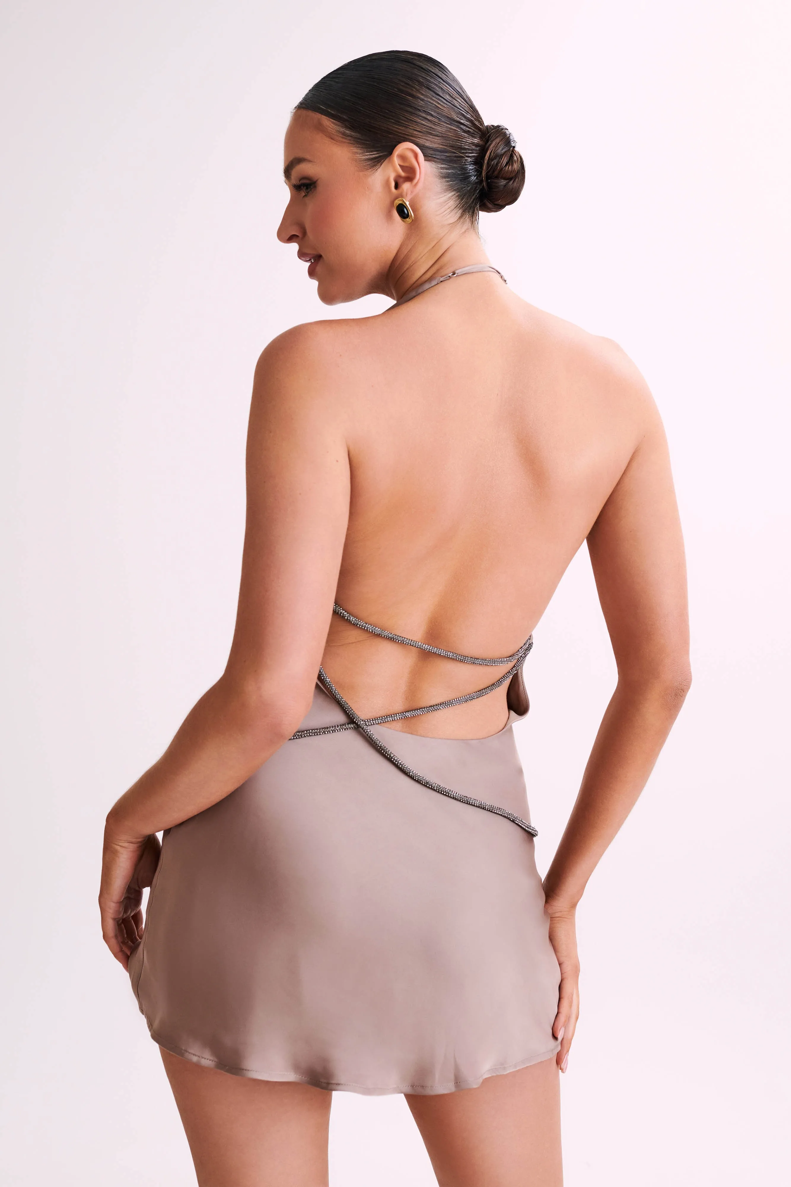 Emilia Diamante Rope Mini Dress - Mocha sold by Meshki product image thumbnail 3