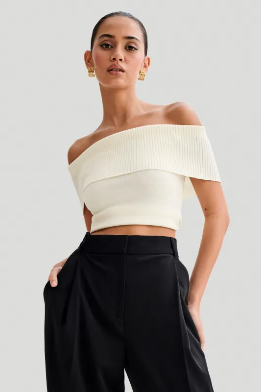 Susanna Off Shoulder Knit Top - Ivory sold by Meshki