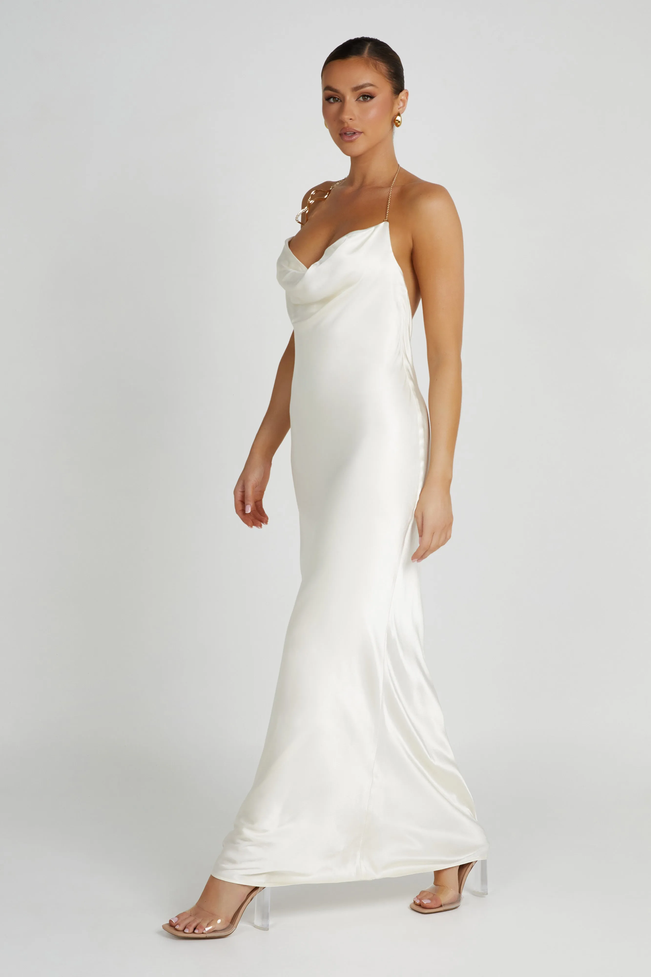 Melissa Satin Cowl Front Maxi Dress - Ivory sold by Meshki product image thumbnail 4