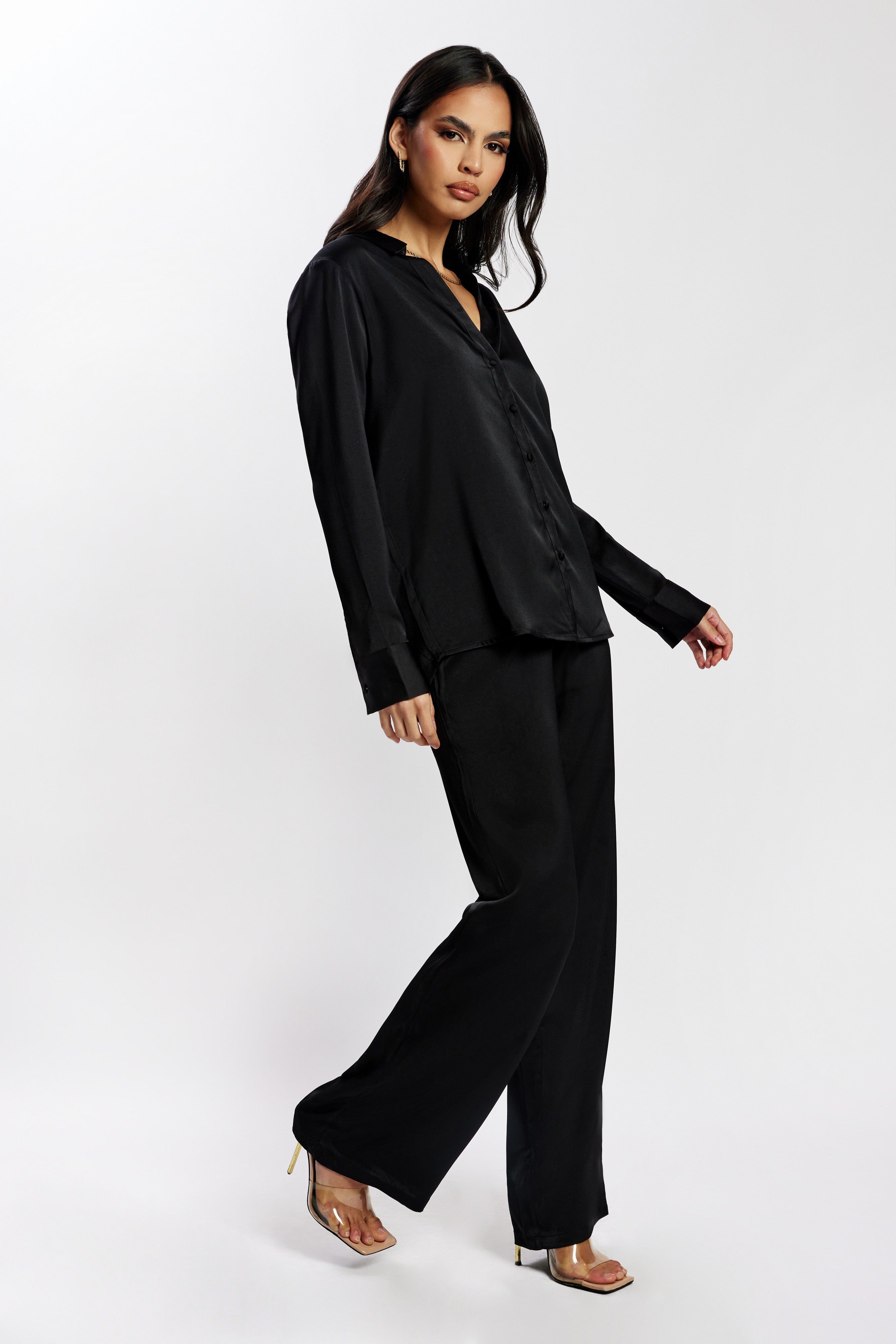 Emelie Satin Shirt - Black sold by Meshki product image thumbnail 5