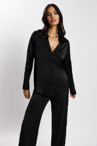 Emelie Satin Shirt - Black sold by Meshki