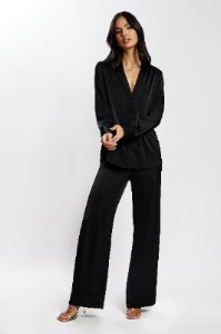 Emelie Satin Shirt - Black sold by Meshki
