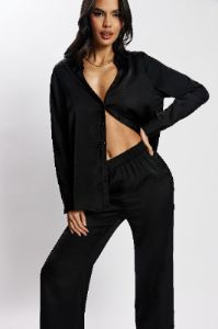 Emelie Satin Shirt - Black sold by Meshki