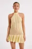 Tash Mixed Yarn Halter Mini Dress - Lemon sold by Meshki