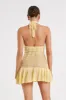 Tash Mixed Yarn Halter Mini Dress - Lemon sold by Meshki