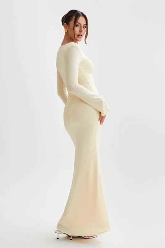 Millicent Slinky Long Sleeve Maxi Dress - Lemon sold by Meshki