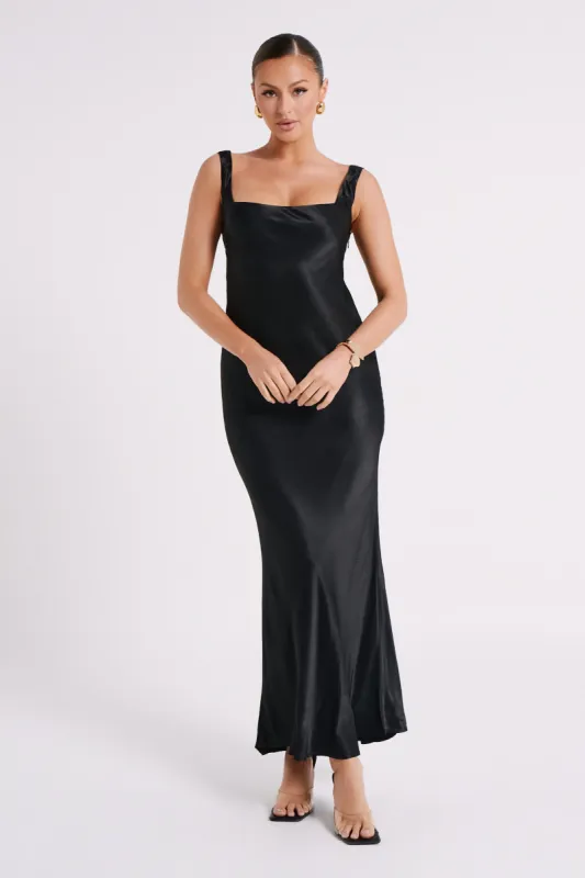 Ensley Satin Maxi Dress - Black sold by Meshki
