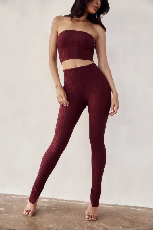 Jordi Side Split Knit Leggings - Cherry Chocolate sold by Meshki