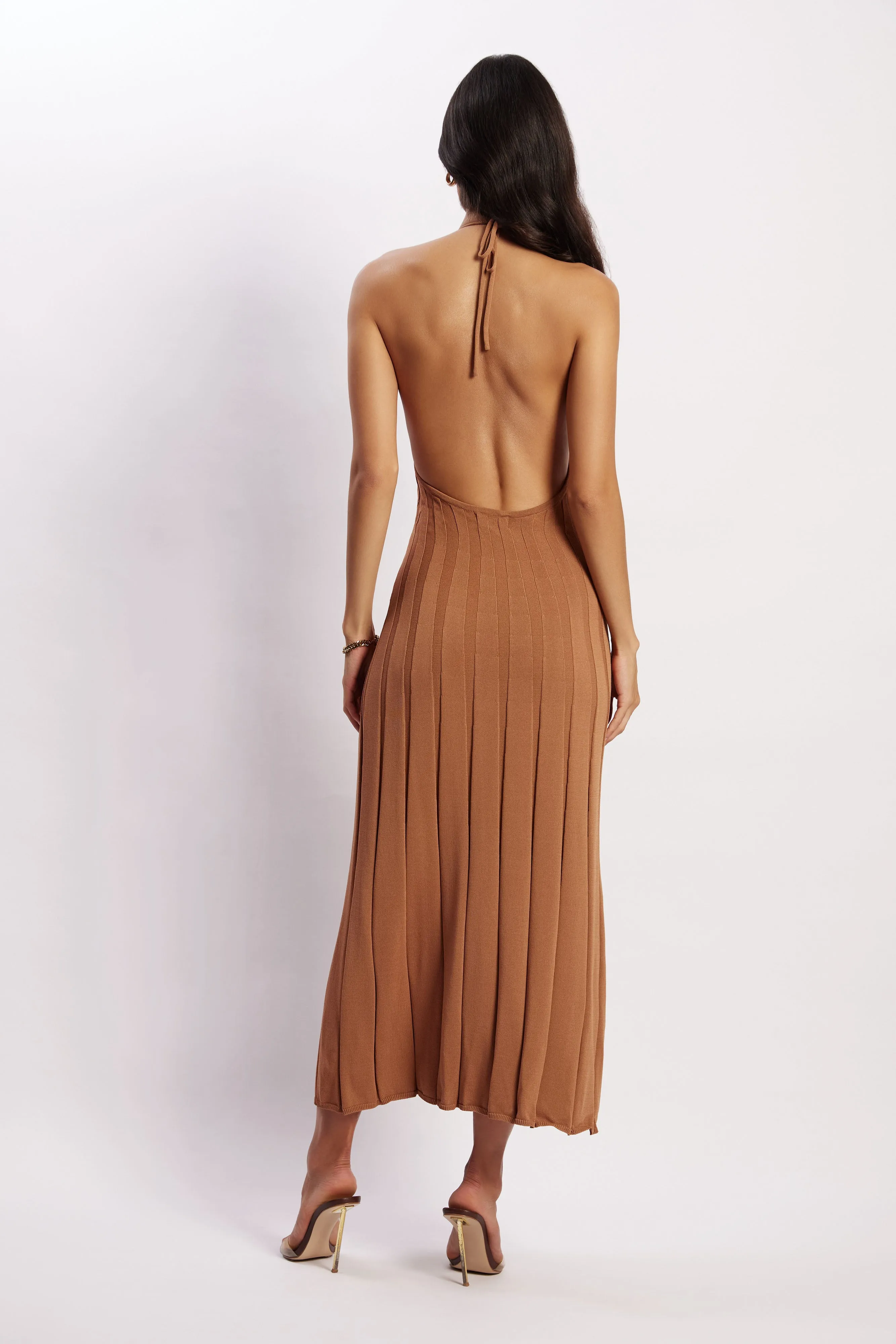 Adrienne Halter Neck Midi Dress - Tan sold by Meshki product image thumbnail 4