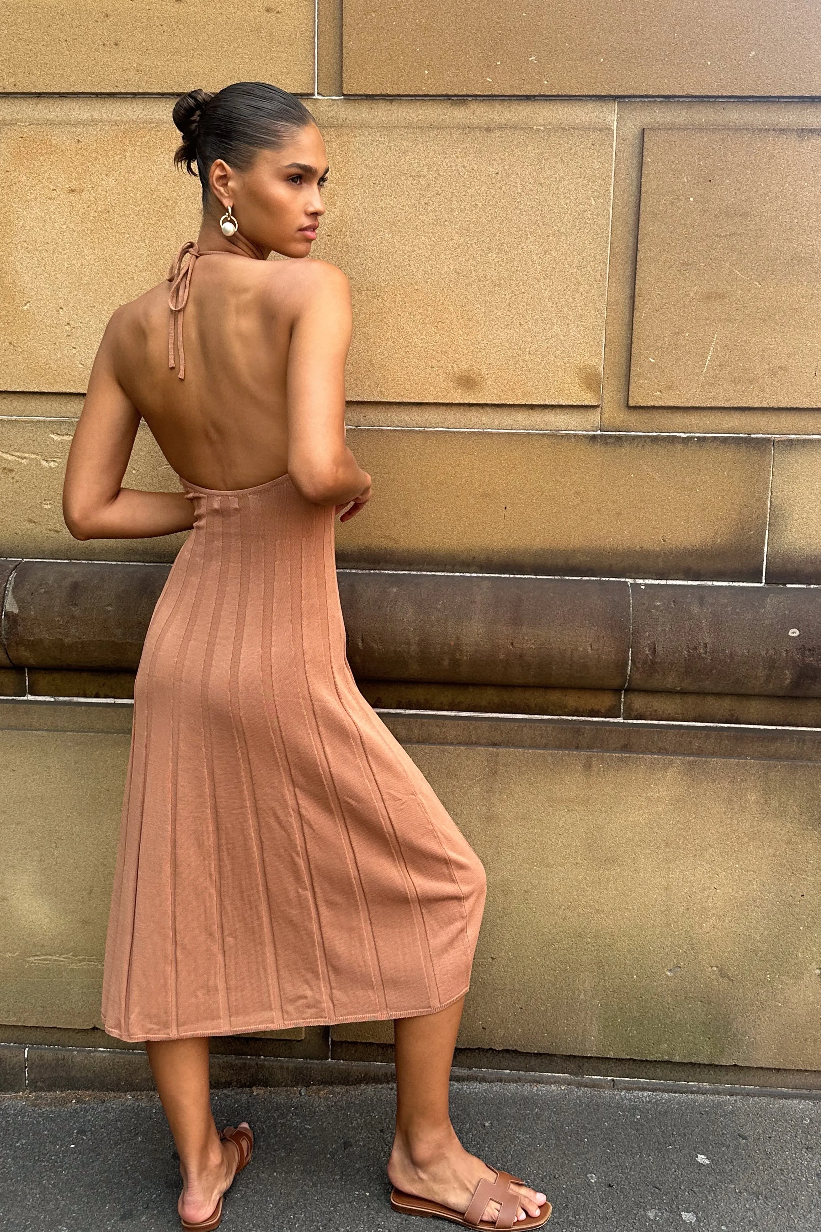 Adrienne Halter Neck Midi Dress - Tan sold by Meshki product image thumbnail 2