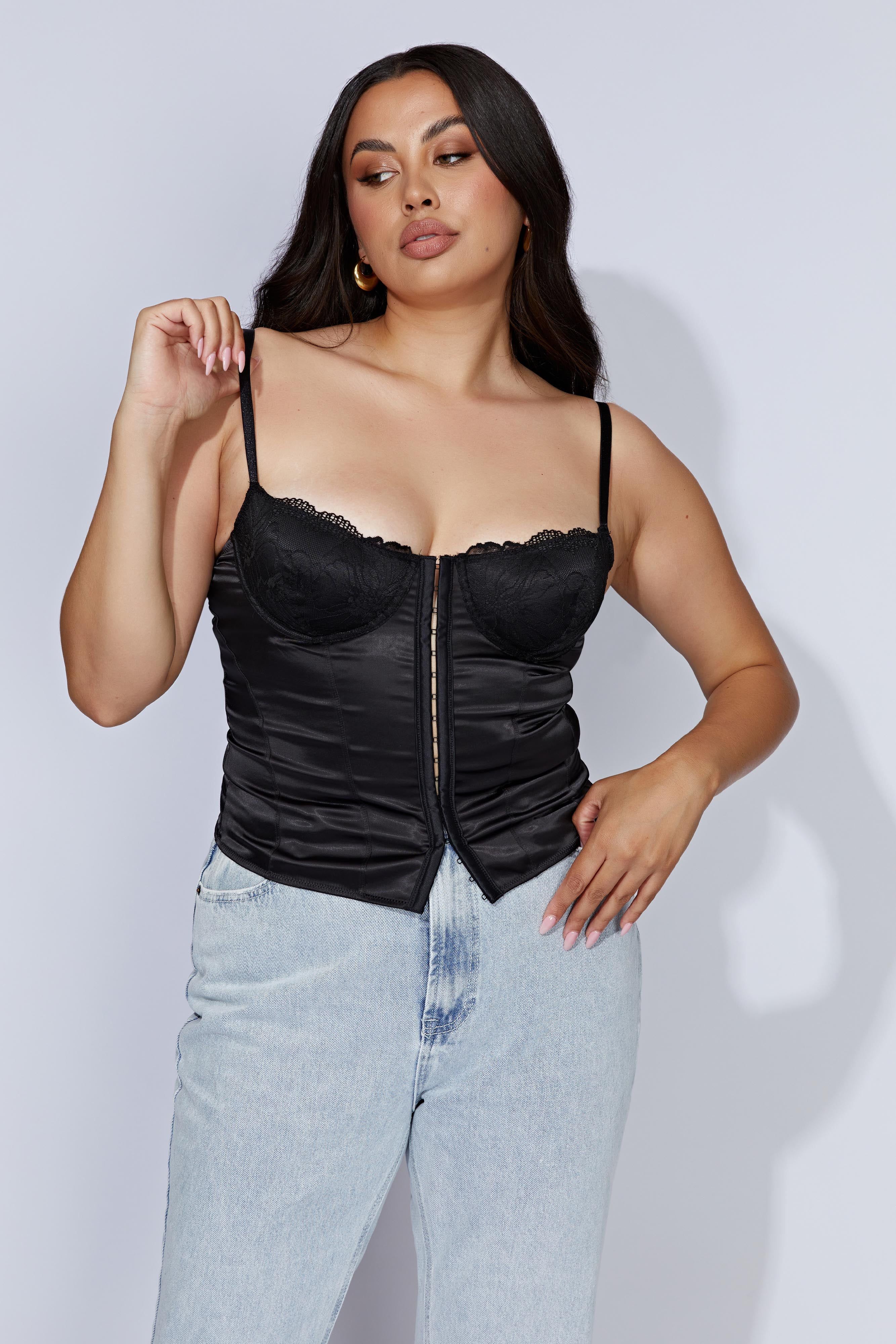 Claudia Lace Satin Bustier Corset - Black sold by Meshki product image thumbnail 8