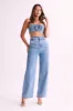 Samantha Rose Denim Bandeau - Mid Blue sold by Meshki