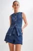 Abel Denim Button Up Top - Dark Blue sold by Meshki