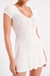 Paula Buttoned Knit Mini Dress - White sold by Meshki