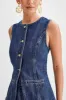 Abel Denim Button Up Top - Dark Blue sold by Meshki