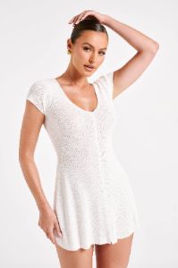 Paula Buttoned Knit Mini Dress - White sold by Meshki
