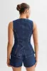 Abel Denim Button Up Top - Dark Blue sold by Meshki