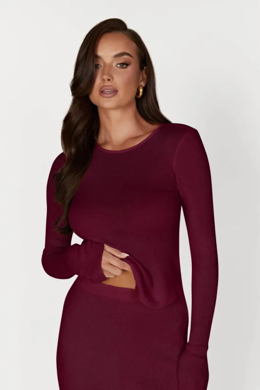 Maribelle Knit Long Sleeve Top - Wine sold by Meshki