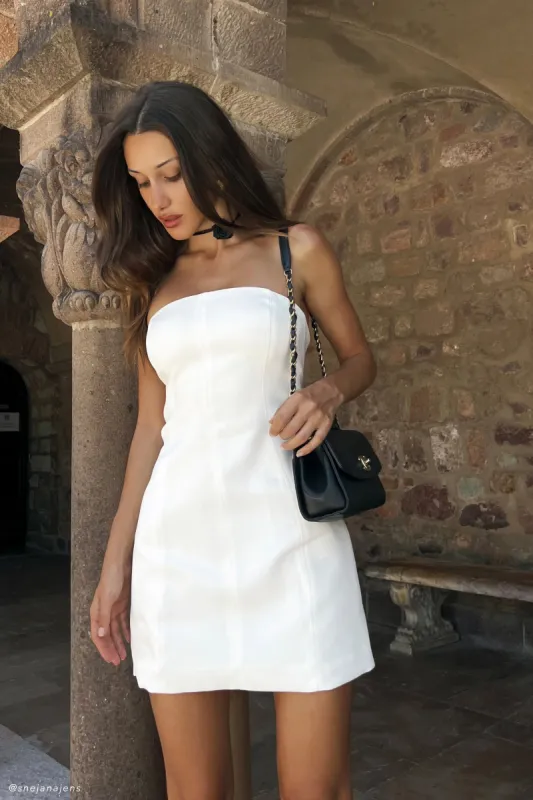 Maci Crepe Mini Dress - White sold by Meshki