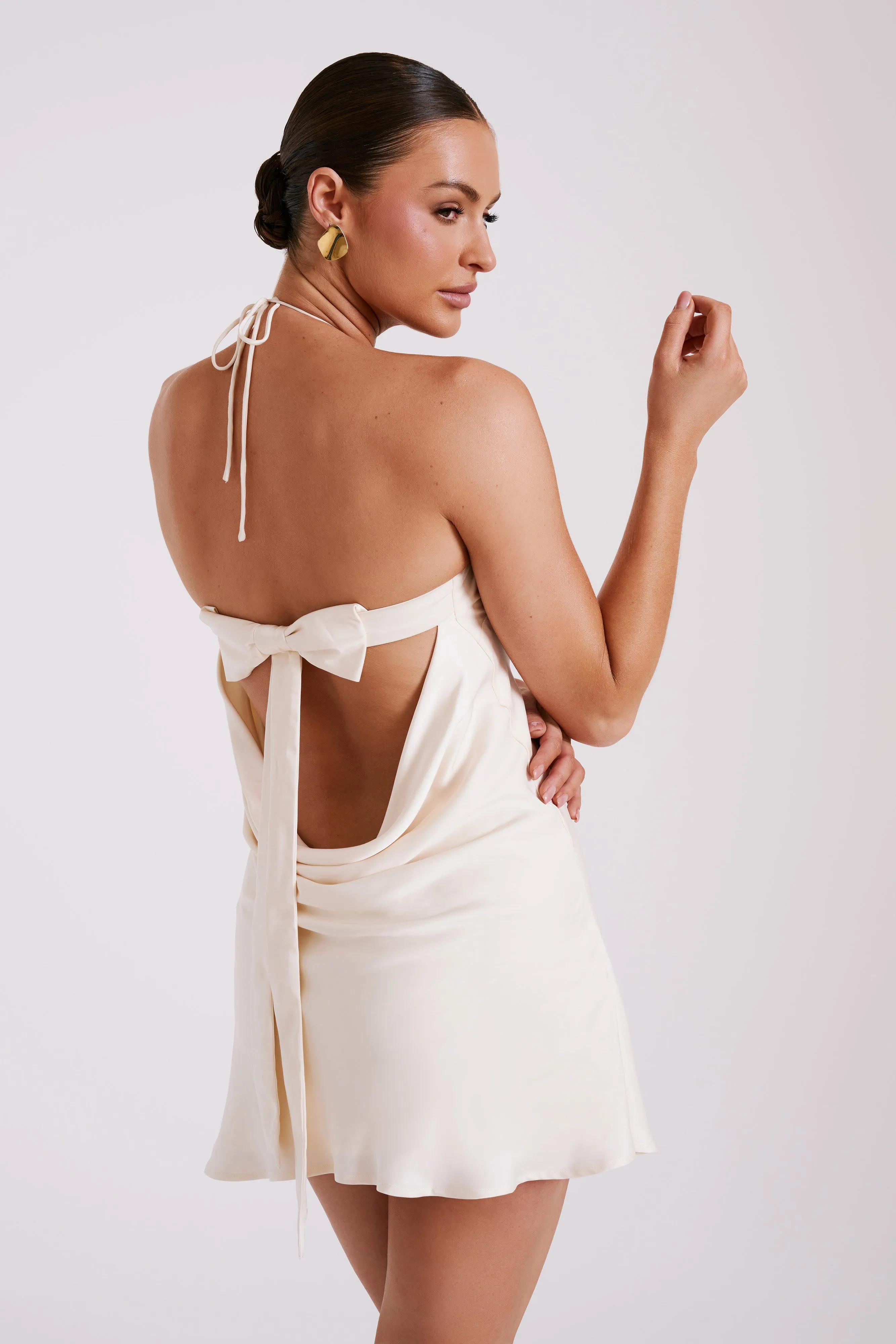 Atlas Satin Bow Mini Dress - Ivory sold by Meshki product image thumbnail 3