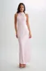 Esther Iridescent Satin Cowl Maxi Dress - Pale Pink sold by Meshki