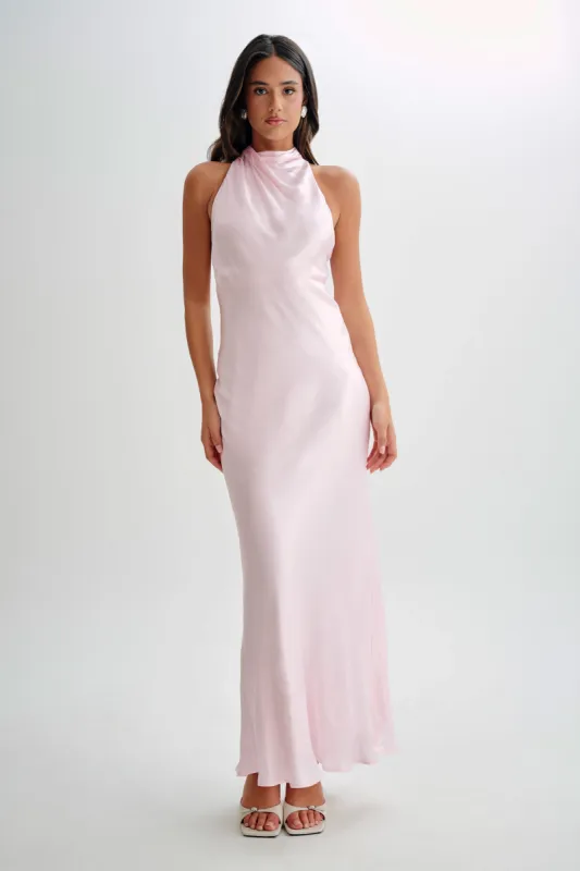 Esther Iridescent Satin Cowl Maxi Dress - Pale Pink | Parallel