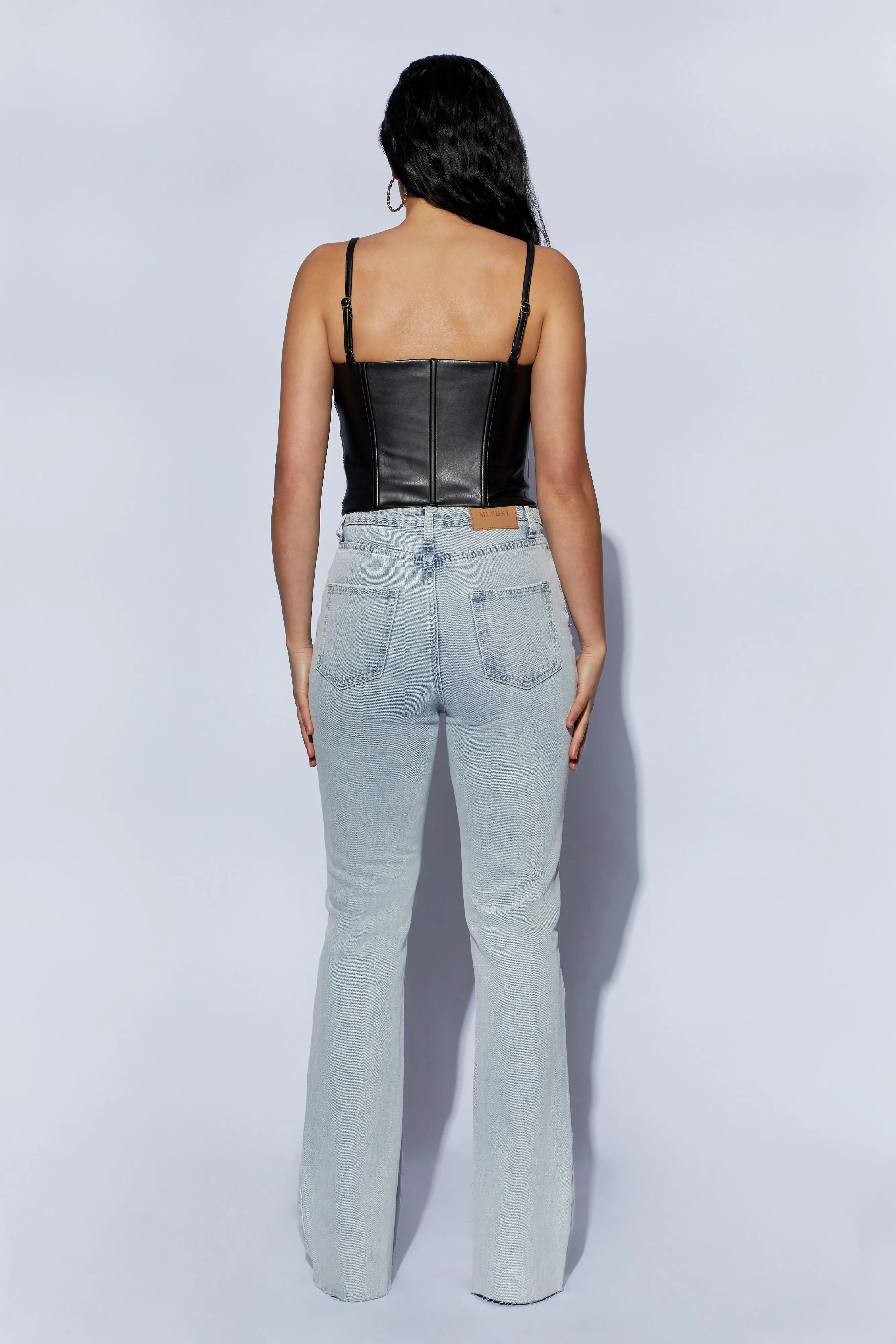 Alaia Lace Up Corset Pu Top - Black sold by Meshki product image thumbnail 3