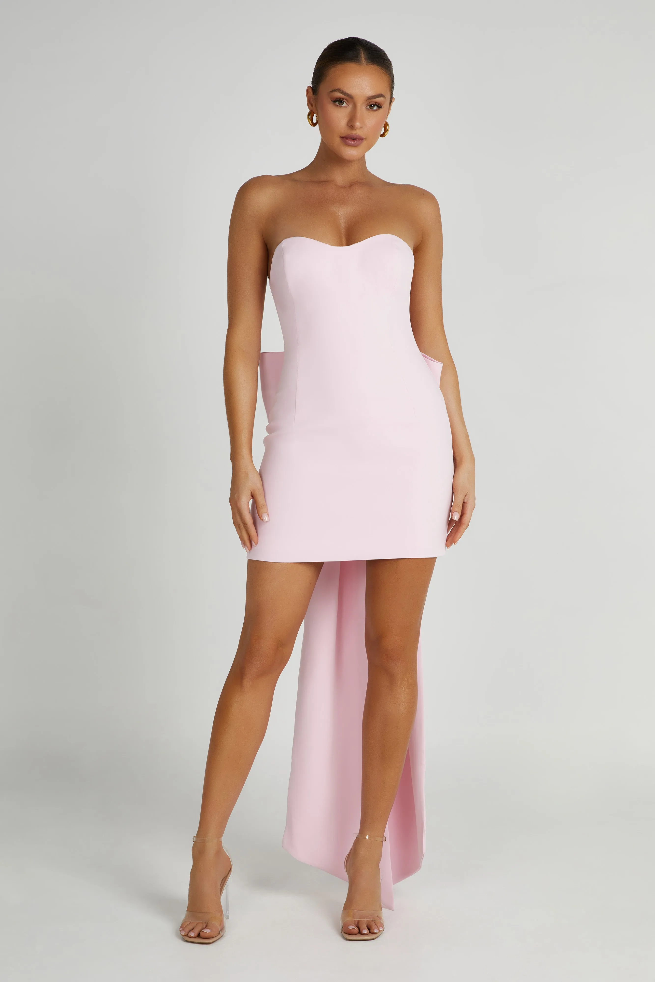 Meredith Strapless Bow Mini Dress - Blush Pink sold by Meshki product image thumbnail 3