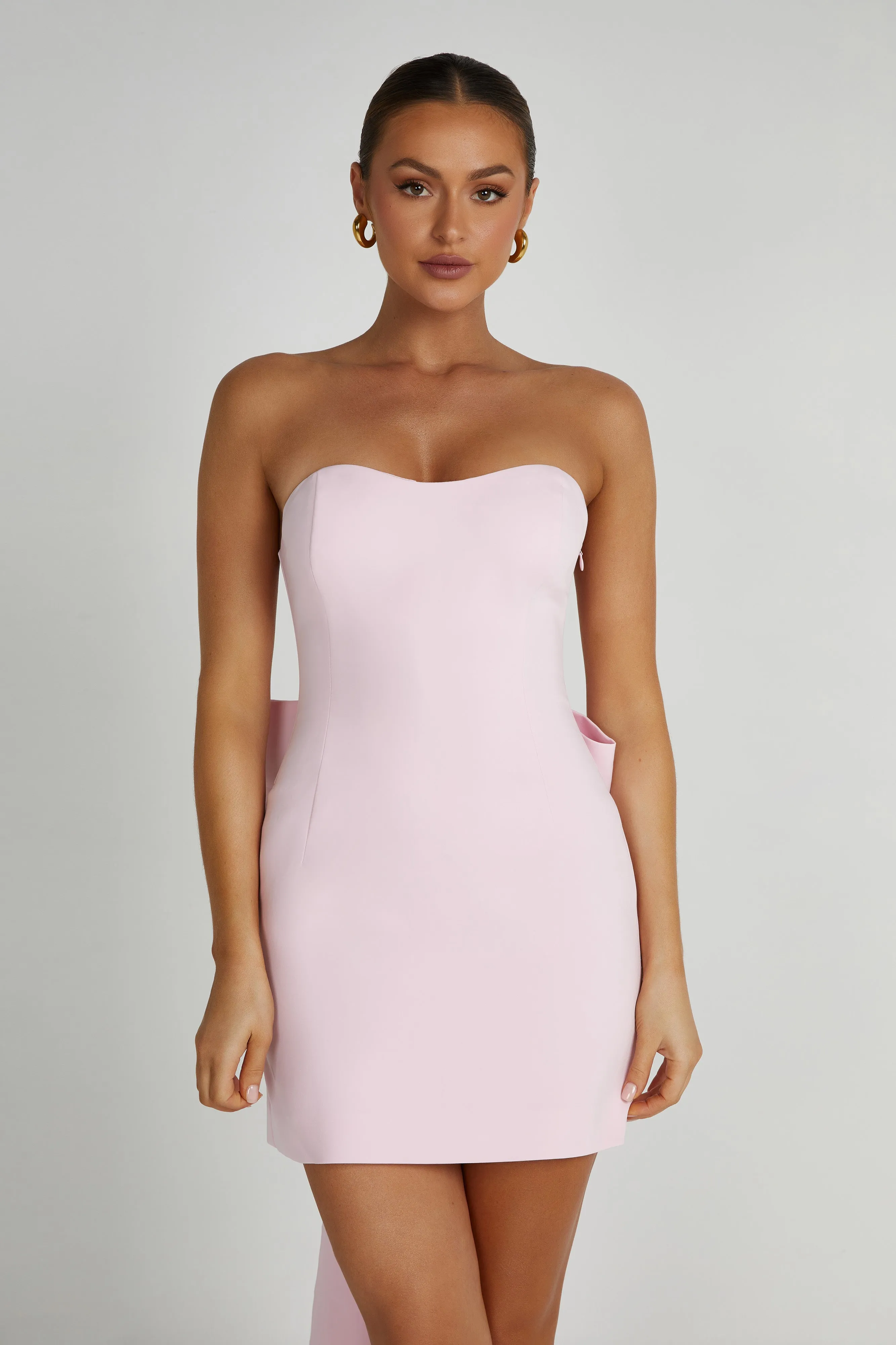 Meredith Strapless Bow Mini Dress - Blush Pink sold by Meshki product image thumbnail 4