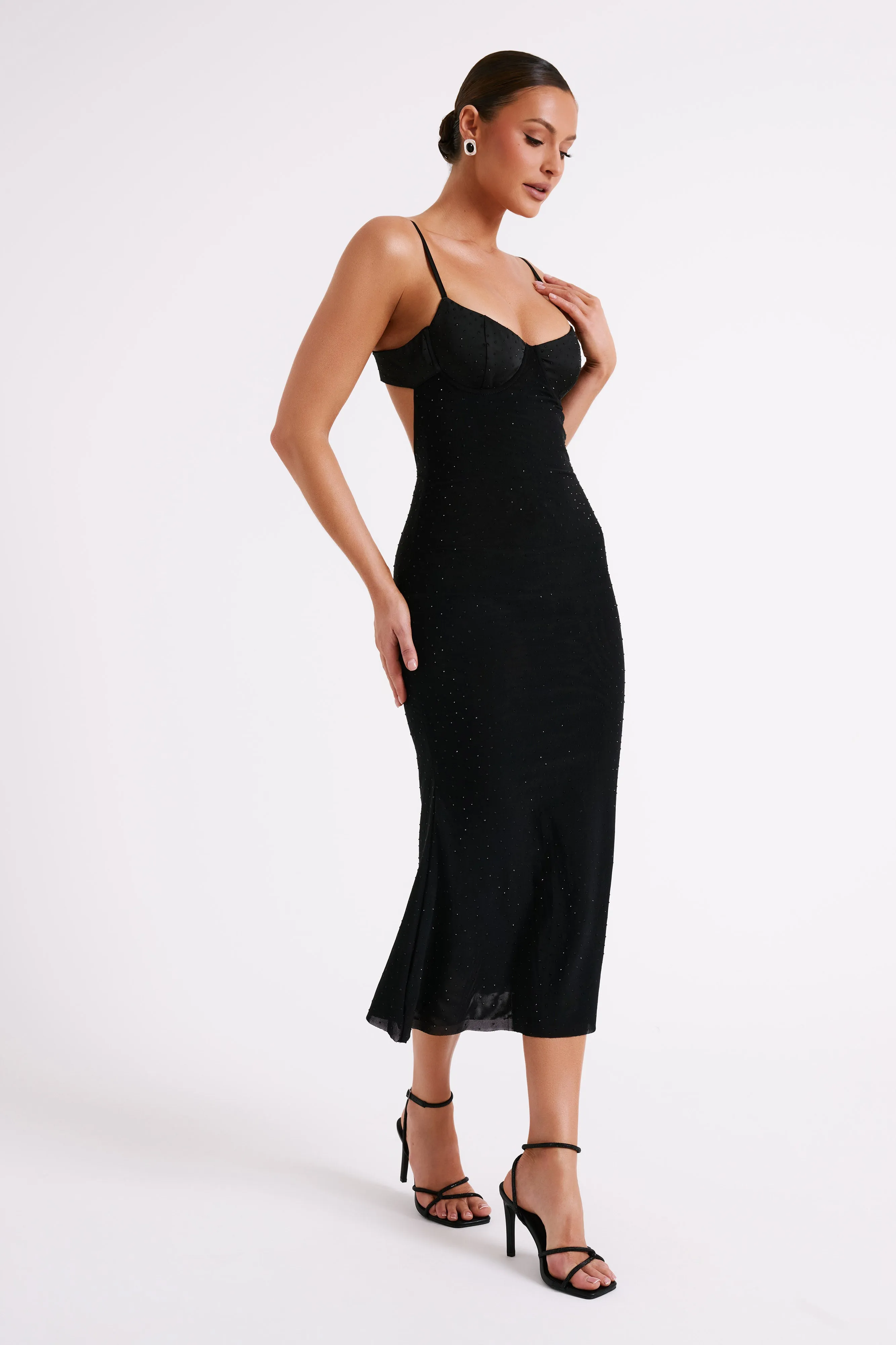 Novah Hot Fix Mesh Midi Dress - Black sold by Meshki product image thumbnail 4