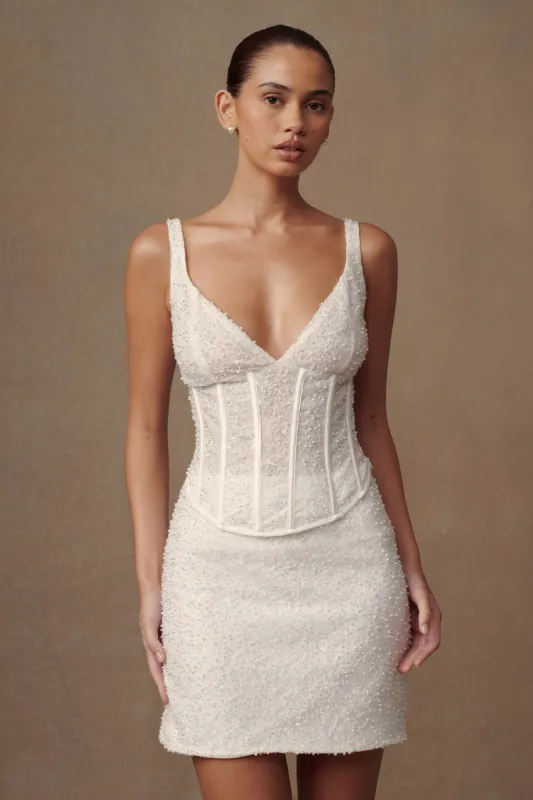 Elsie Pearl Beaded Bustier Top - White sold by Meshki