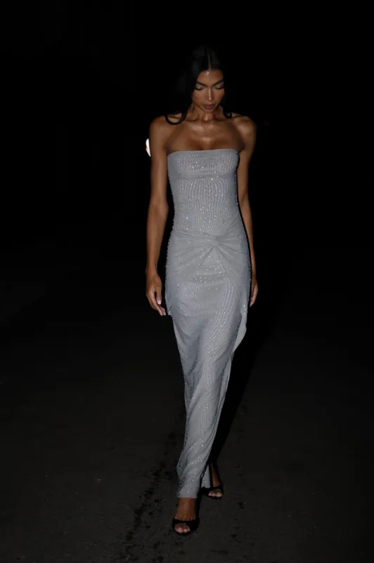 Crishelle Hot Fix Mesh Maxi Dress - Gunmetal made by Meshki