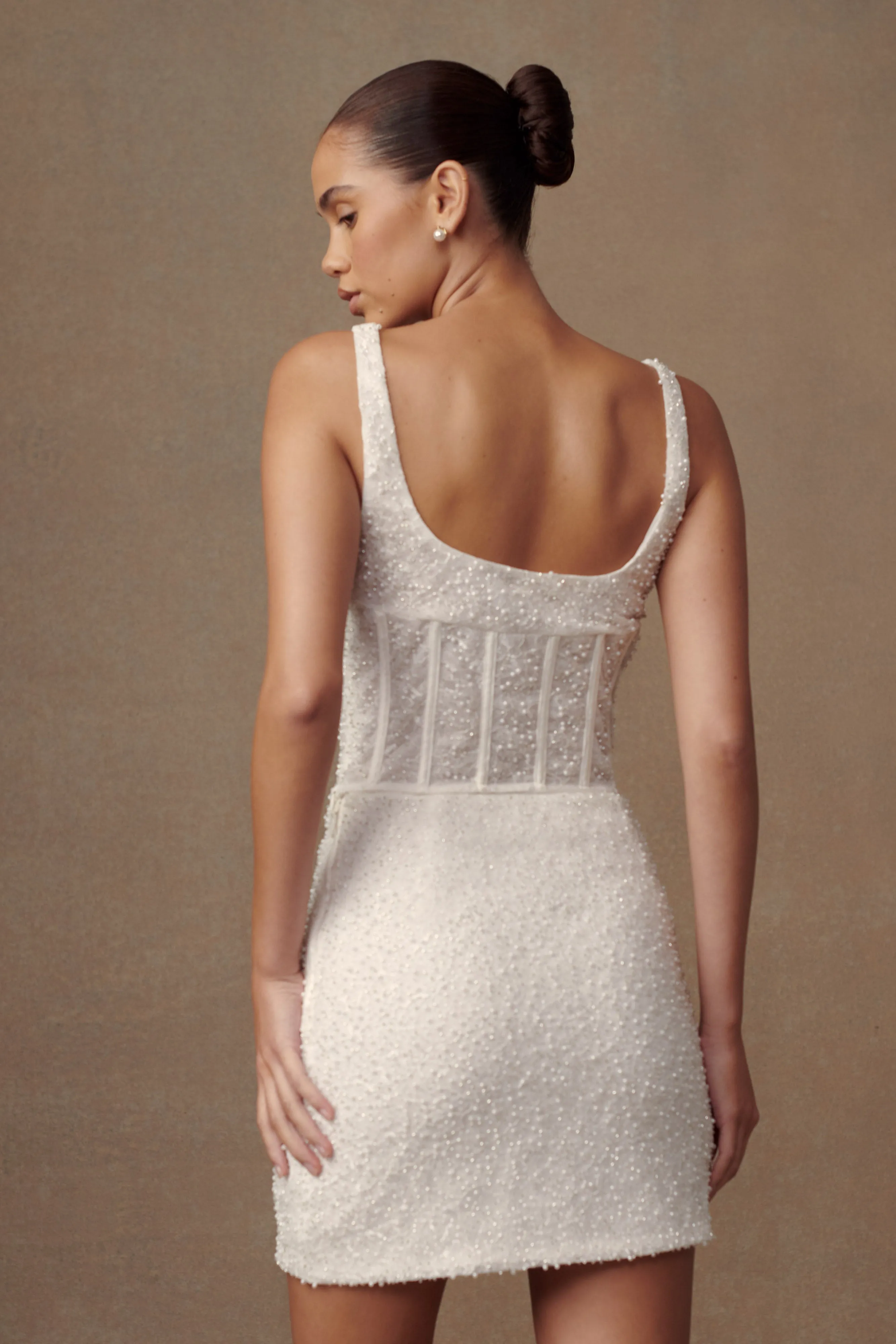 Elsie Pearl Beaded Bustier Top - White sold by Meshki product image thumbnail 3