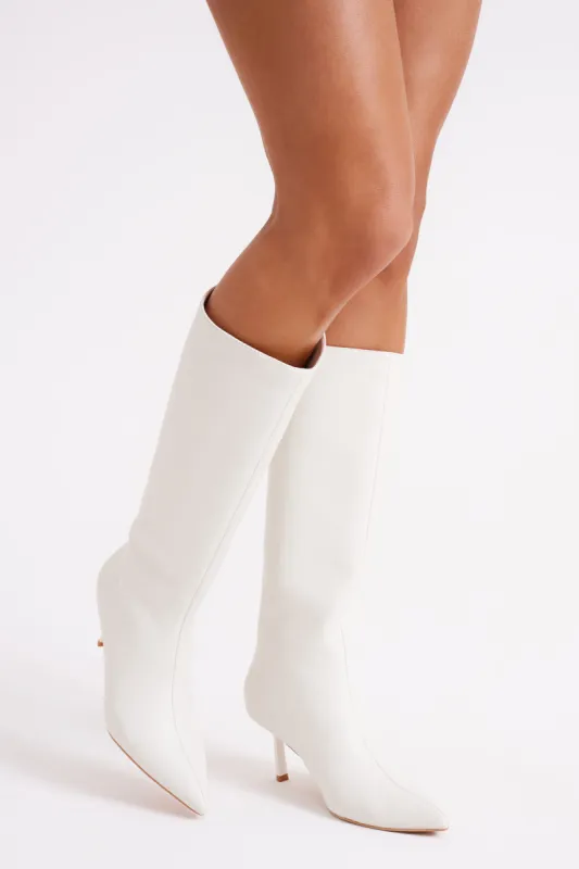 Jesi Faux Leather Boots - Ivory sold by Meshki