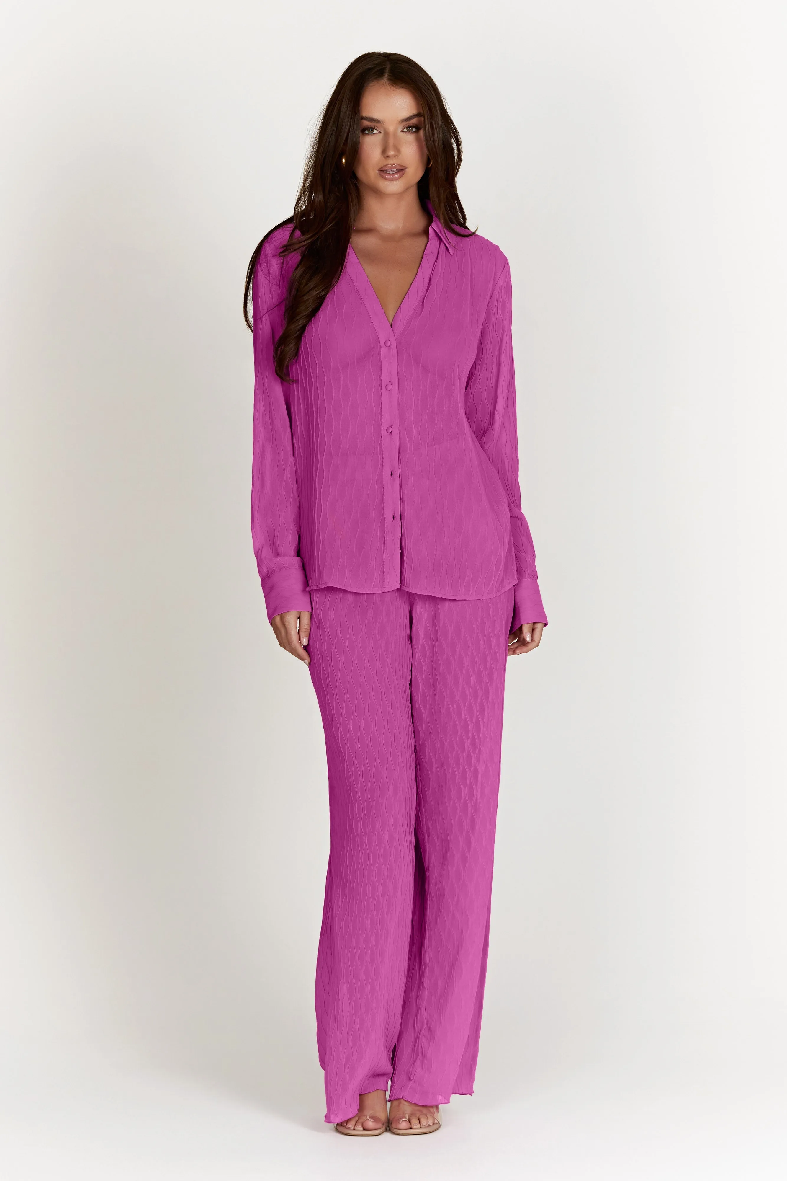 Karla Wave Pleat Pant - Rose Pink sold by Meshki