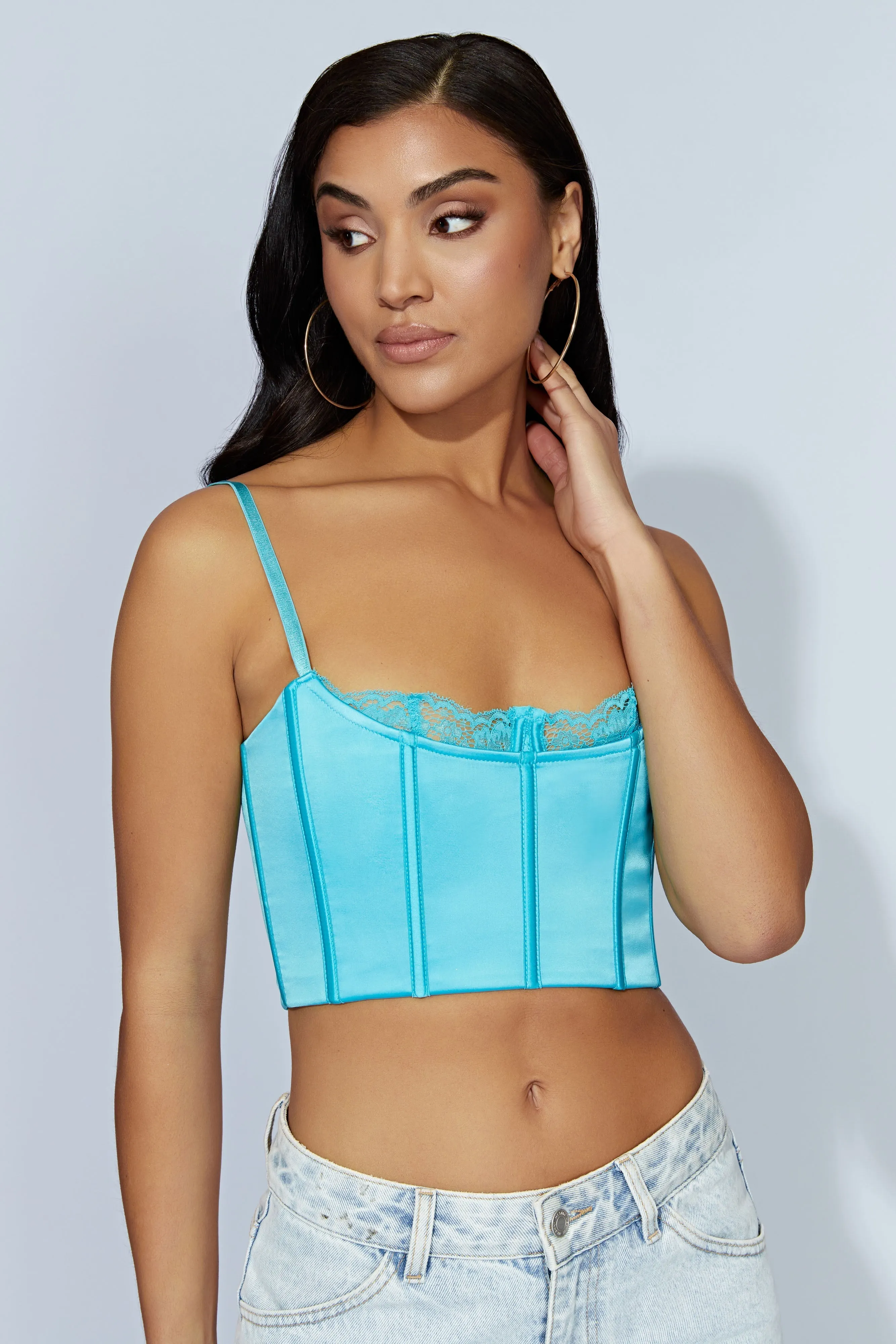 Lake Lace Cami Crop Top - Aquamarine sold by Meshki