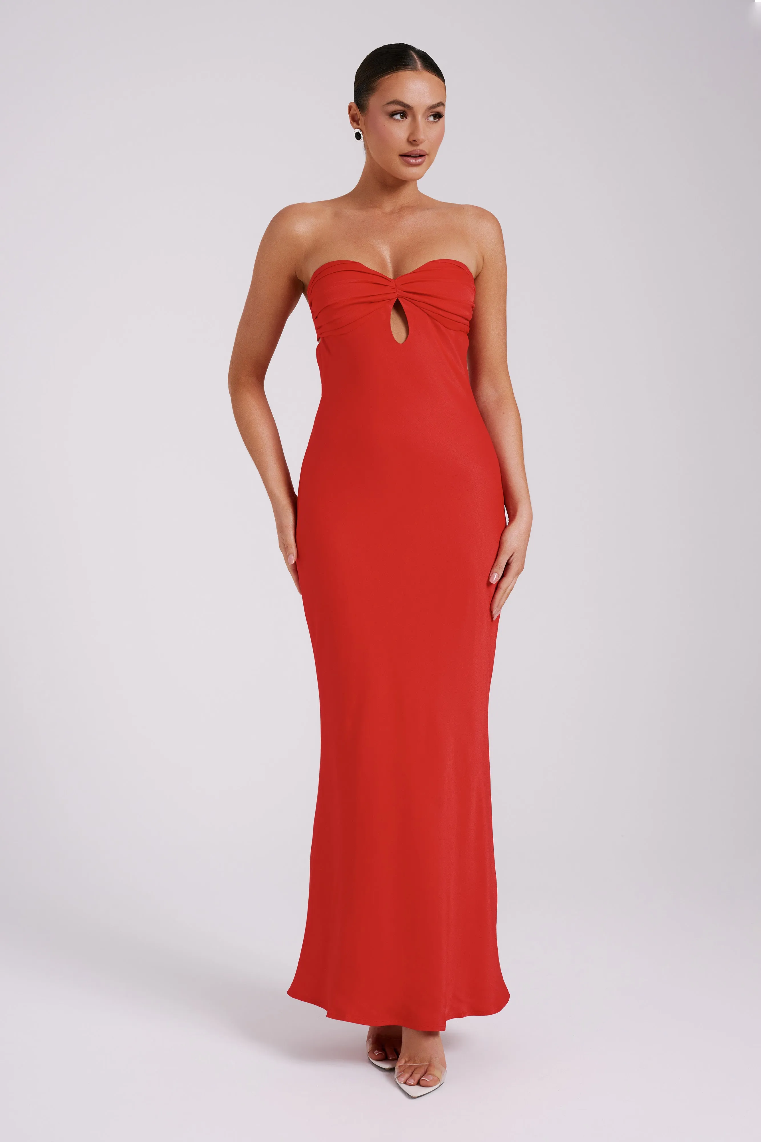 Antonella Strapless Keyhole Maxi Dress - Red sold by Meshki
