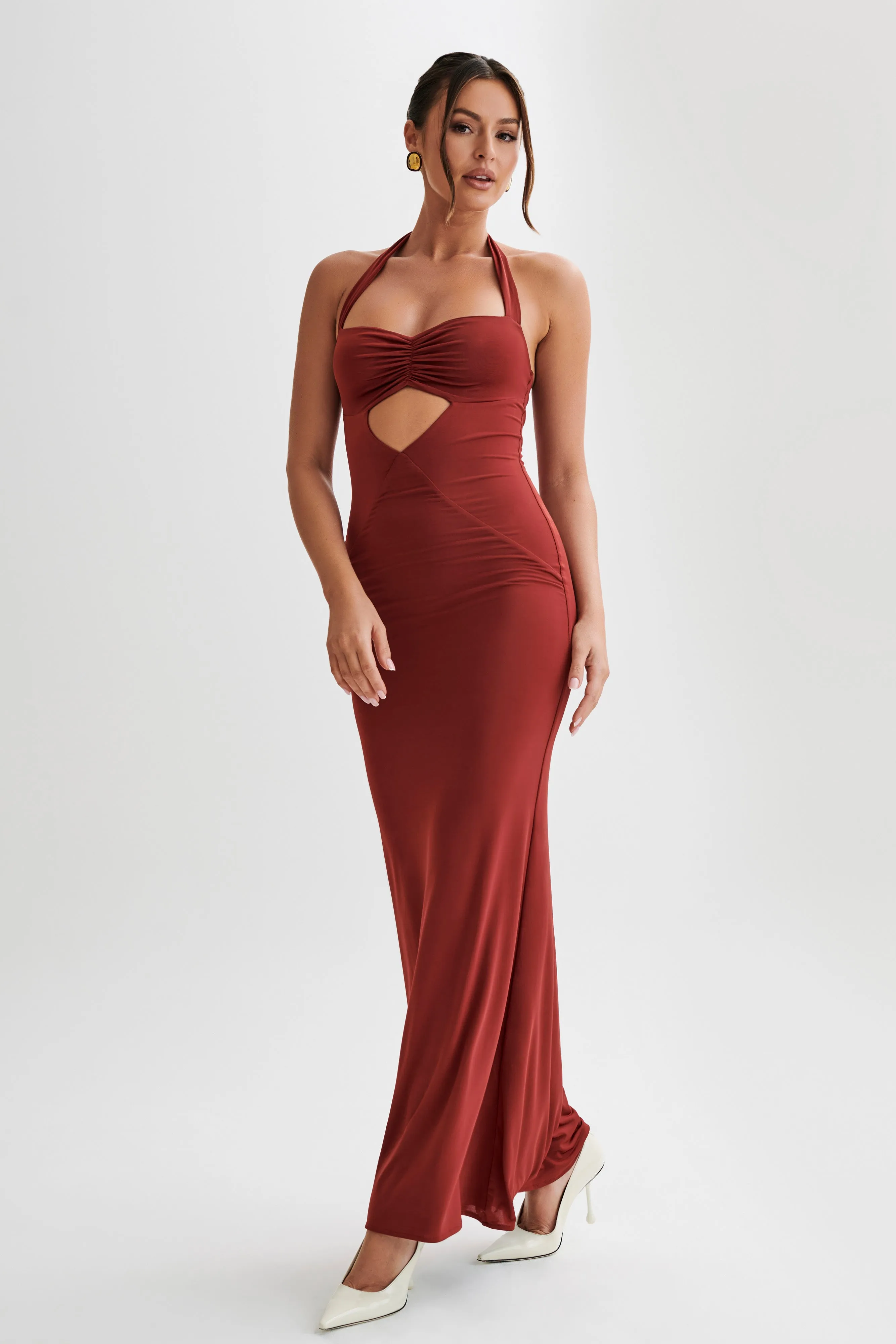 Ginevra Slinky Halter Maxi Dress - Cherry Red sold by Meshki product image thumbnail 4