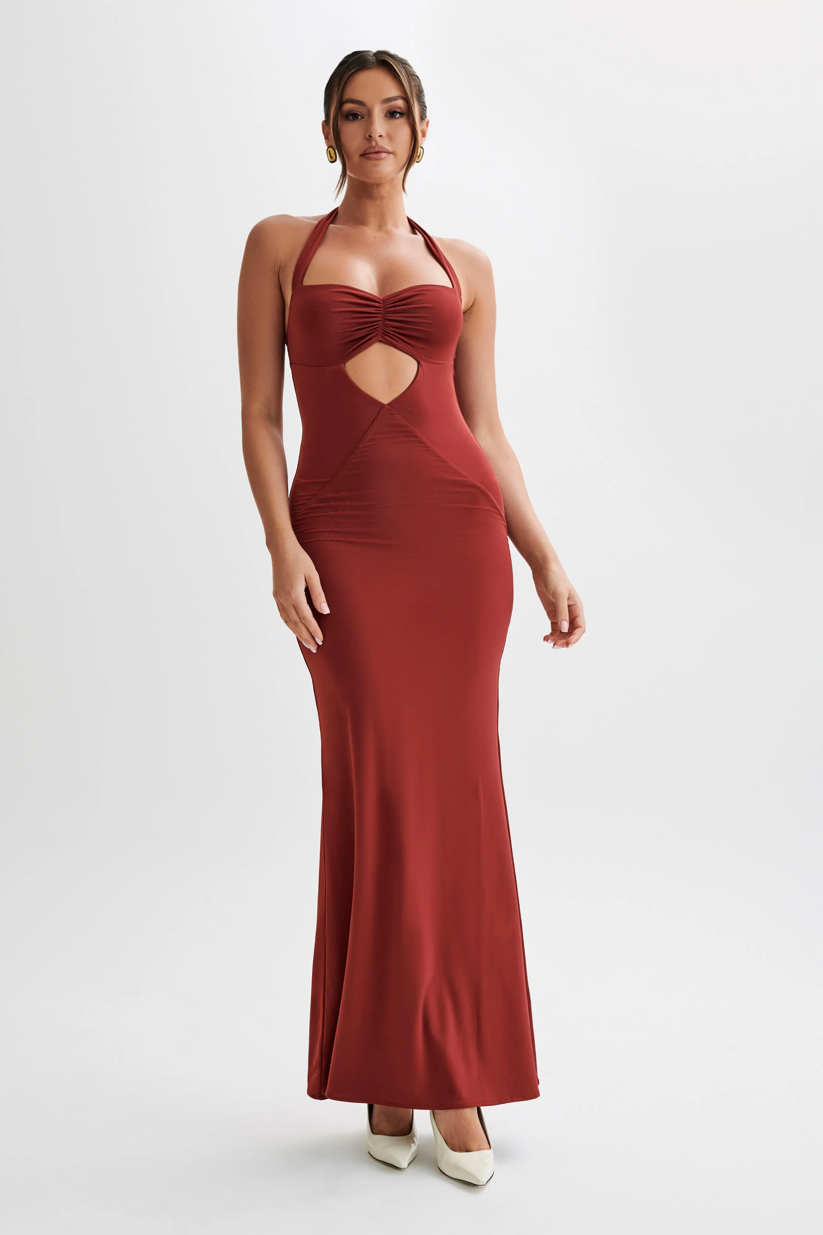 Ginevra Slinky Halter Maxi Dress - Cherry Red sold by Meshki
