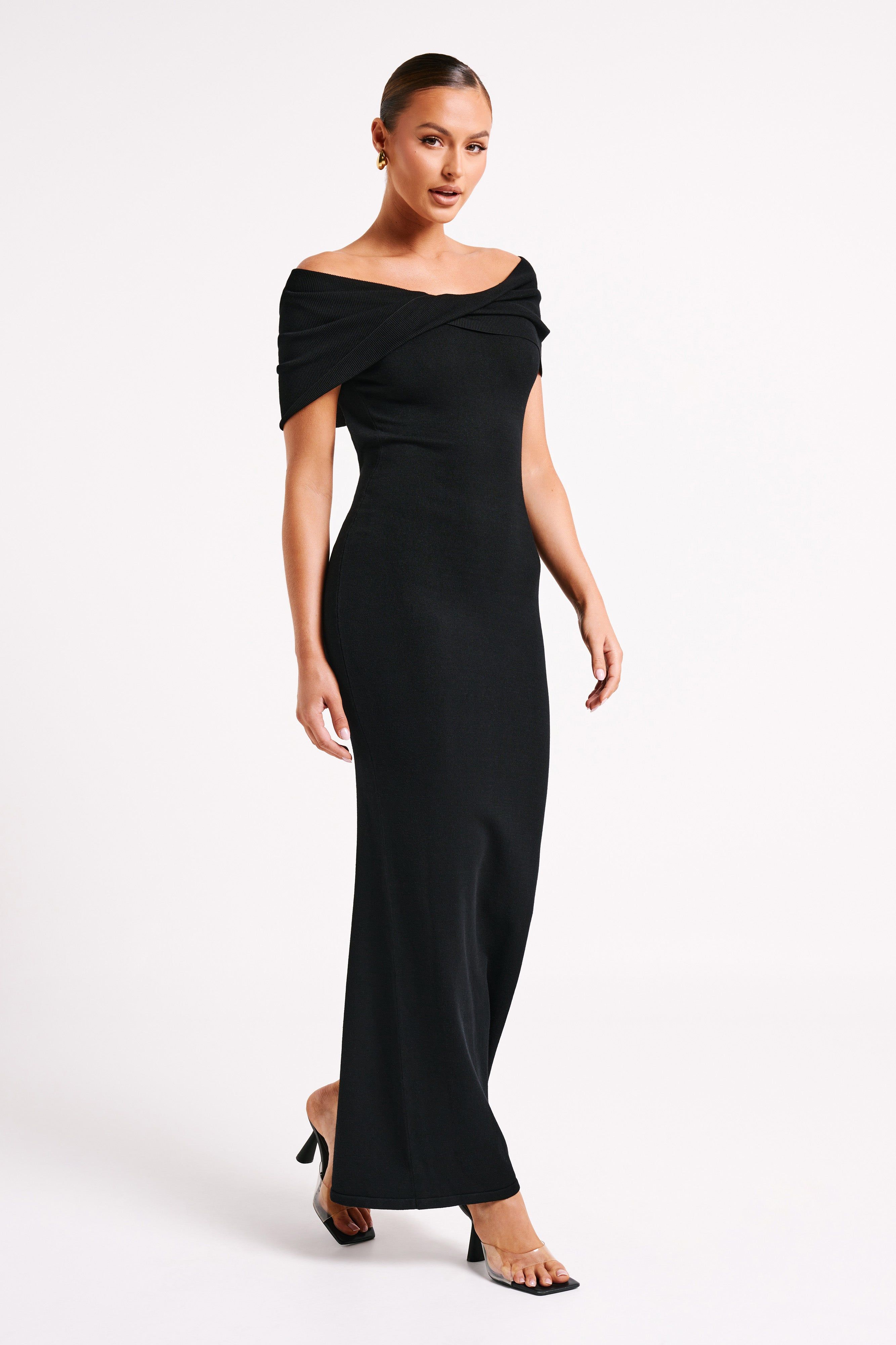 Terese Off Shoulder Knit Maxi Dress - Black sold by Meshki product image thumbnail 4