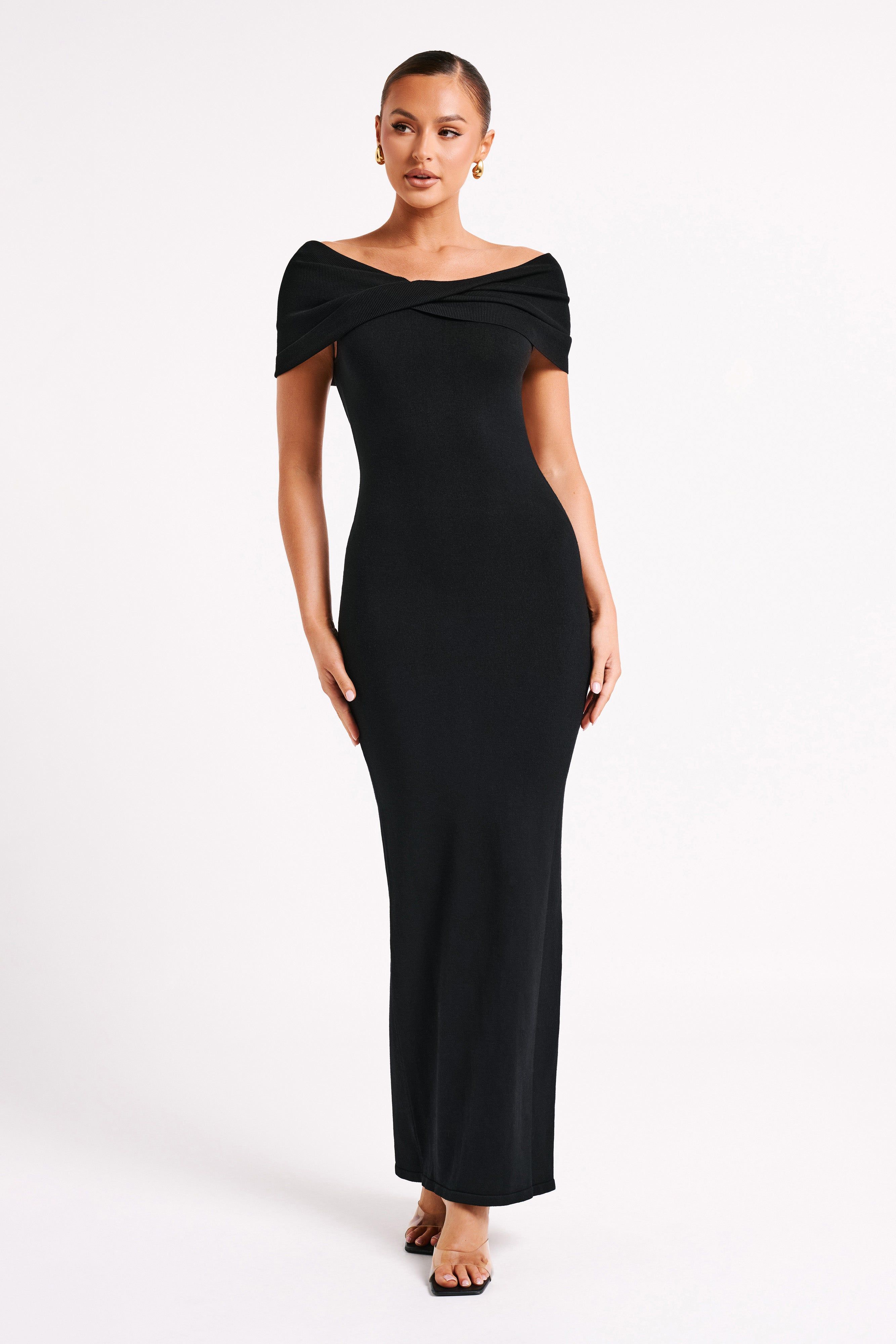 Terese Off Shoulder Knit Maxi Dress - Black sold by Meshki