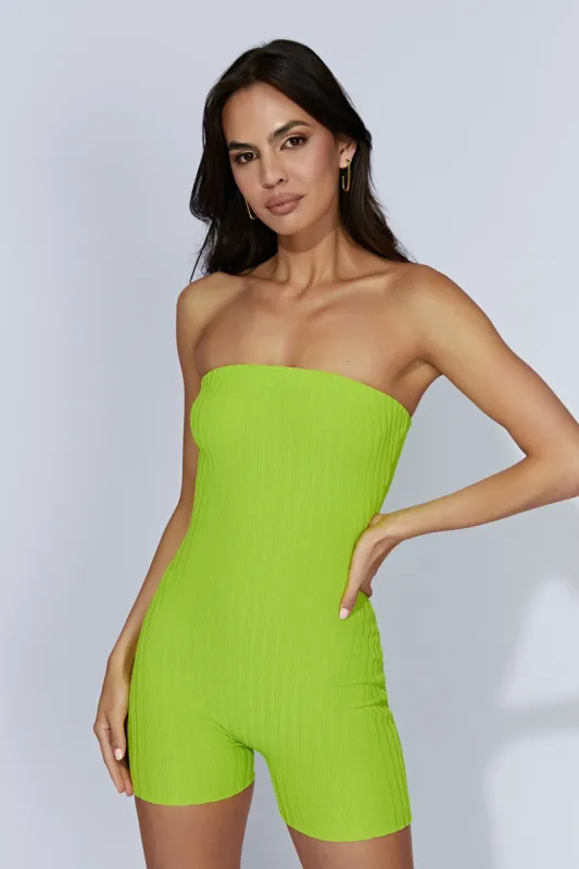Ginny Strapless Knitted Playsuit - Fresh Green sold by Meshki