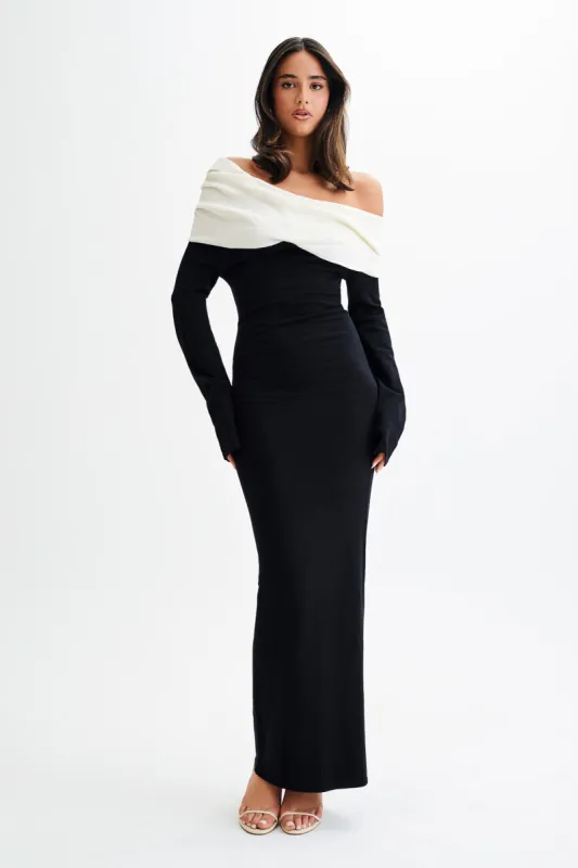 Yoko Contrast Knit Maxi Dress - Black/White sold by Meshki