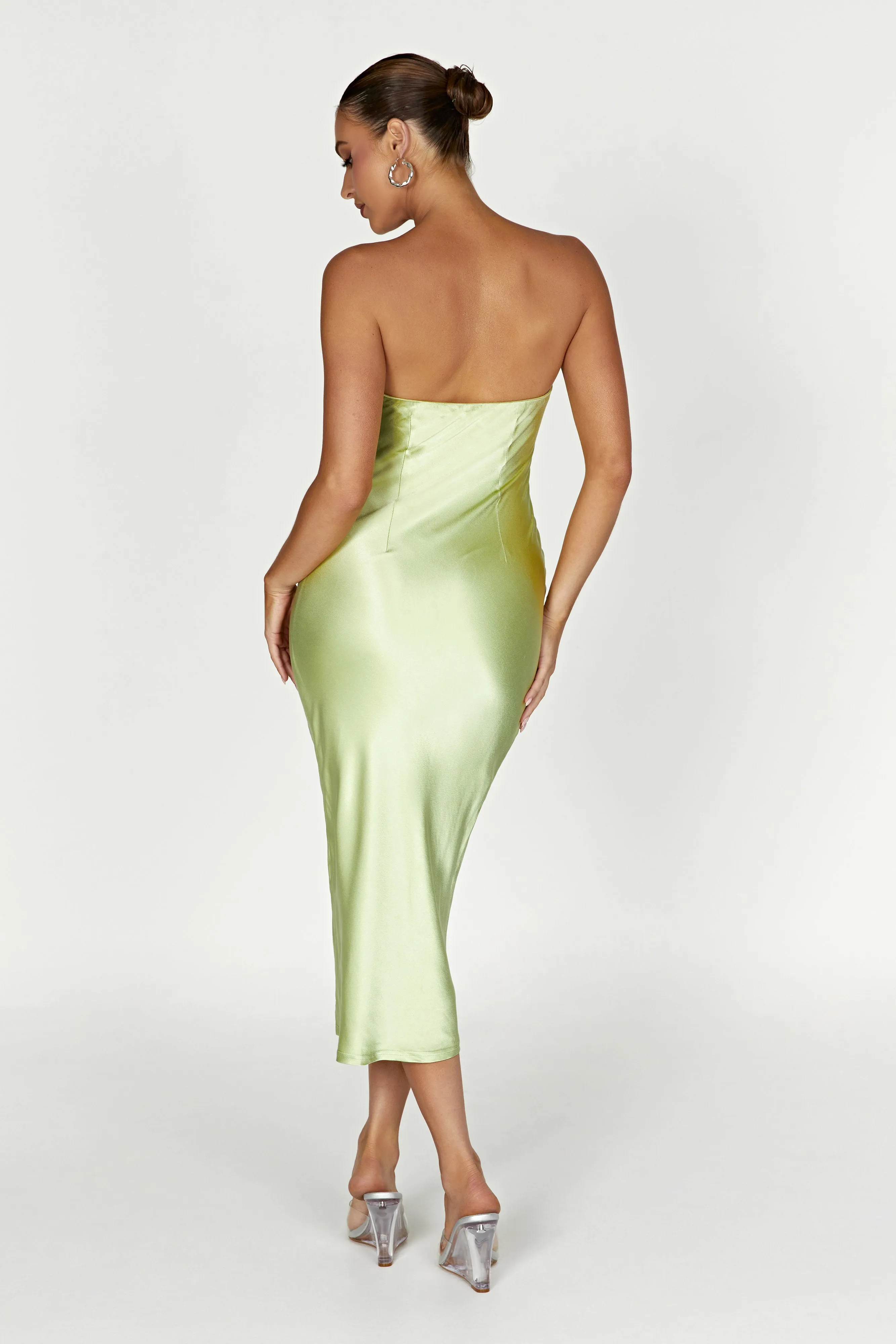 Tyler Strapless Satin Midi Dress - Pistachio Green sold by Meshki product image thumbnail 2