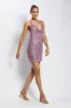 Meilani Low Back Diamante Mesh Mini Dress - Pink sold by Meshki