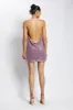 Meilani Low Back Diamante Mesh Mini Dress - Pink sold by Meshki