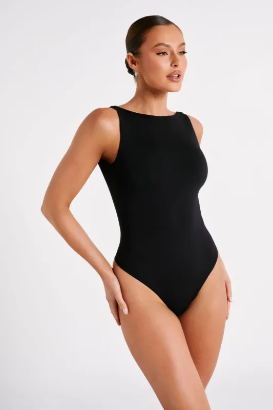 Fiona Recycled Nylon Low Back Bodysuit - Black sold by Meshki